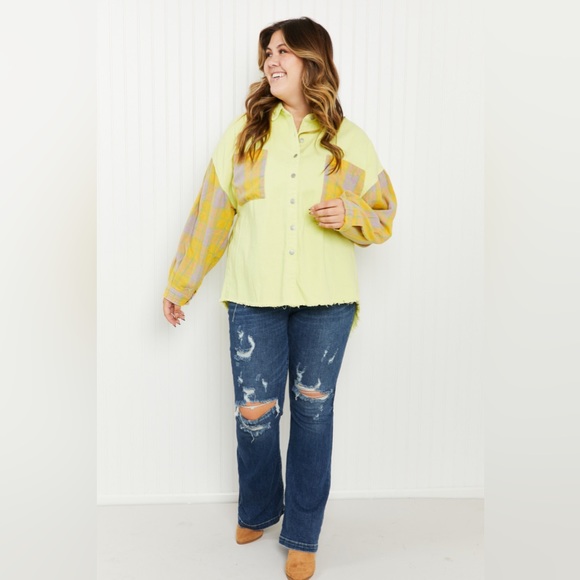 POL Bright Autumn Full Size Contrast Plaid Twill Shacket - Picture 11 of 11